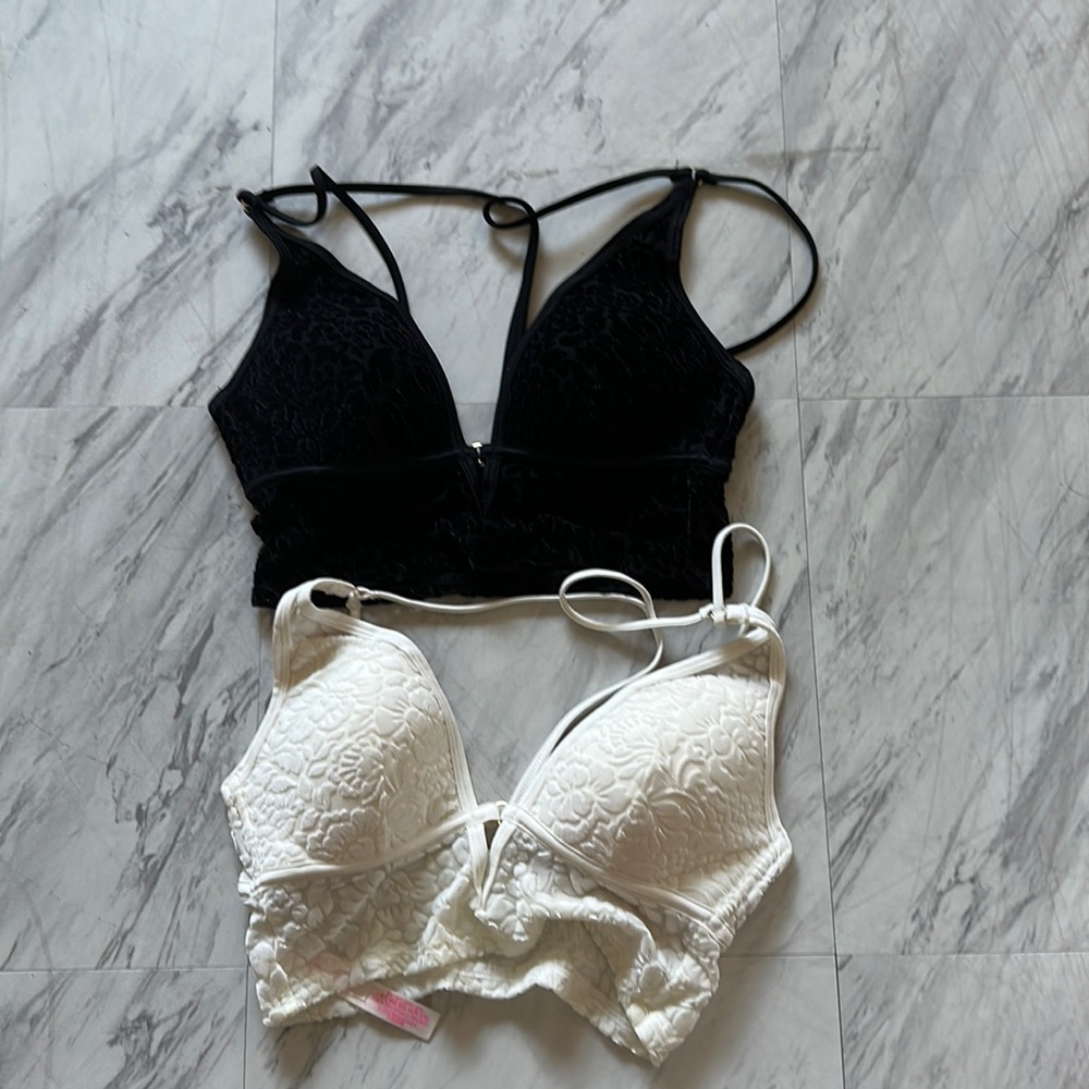 PINK velvet bralettes XS pair new